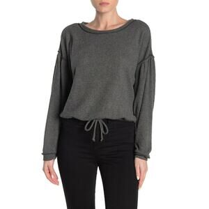 Socialite Womens Front Tie Waffle Knit Sweater Pullover Long Sleeve Grey XS